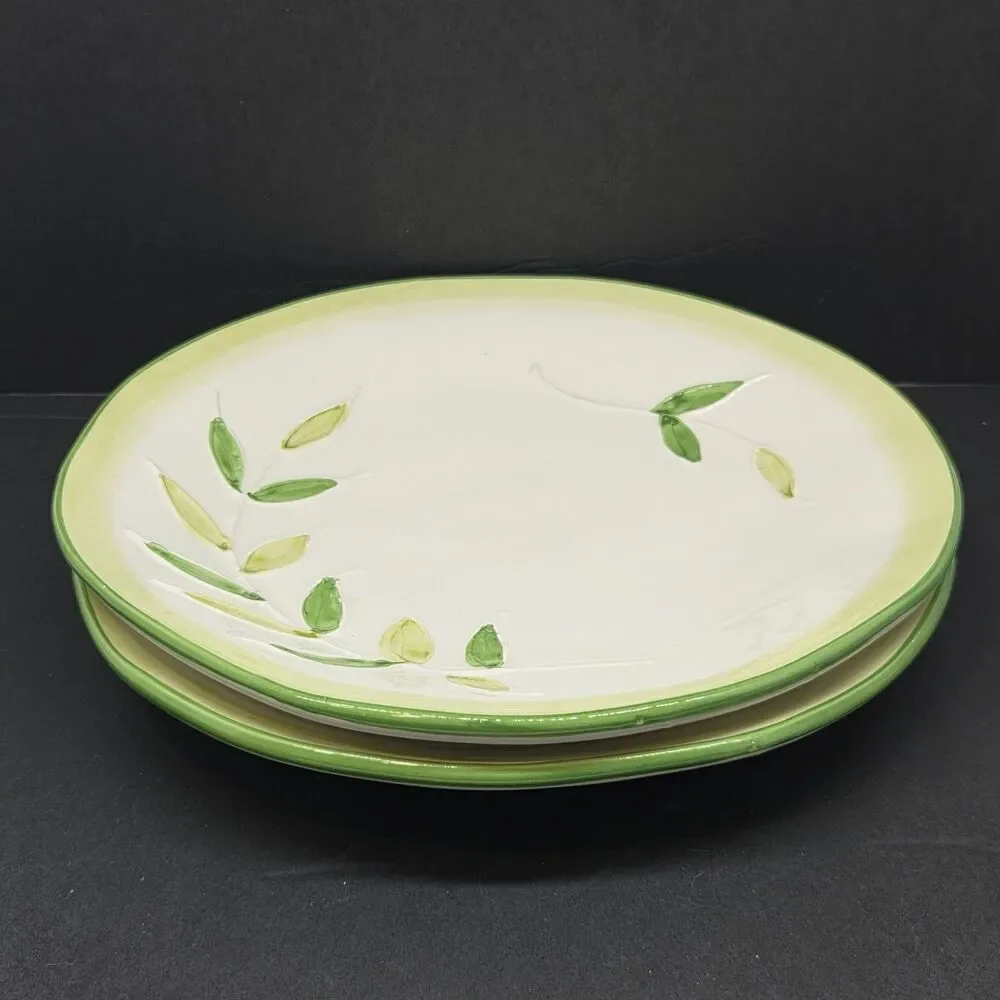 Maioliche Jessica Italy Set Of 2 Green On White 11 3/4